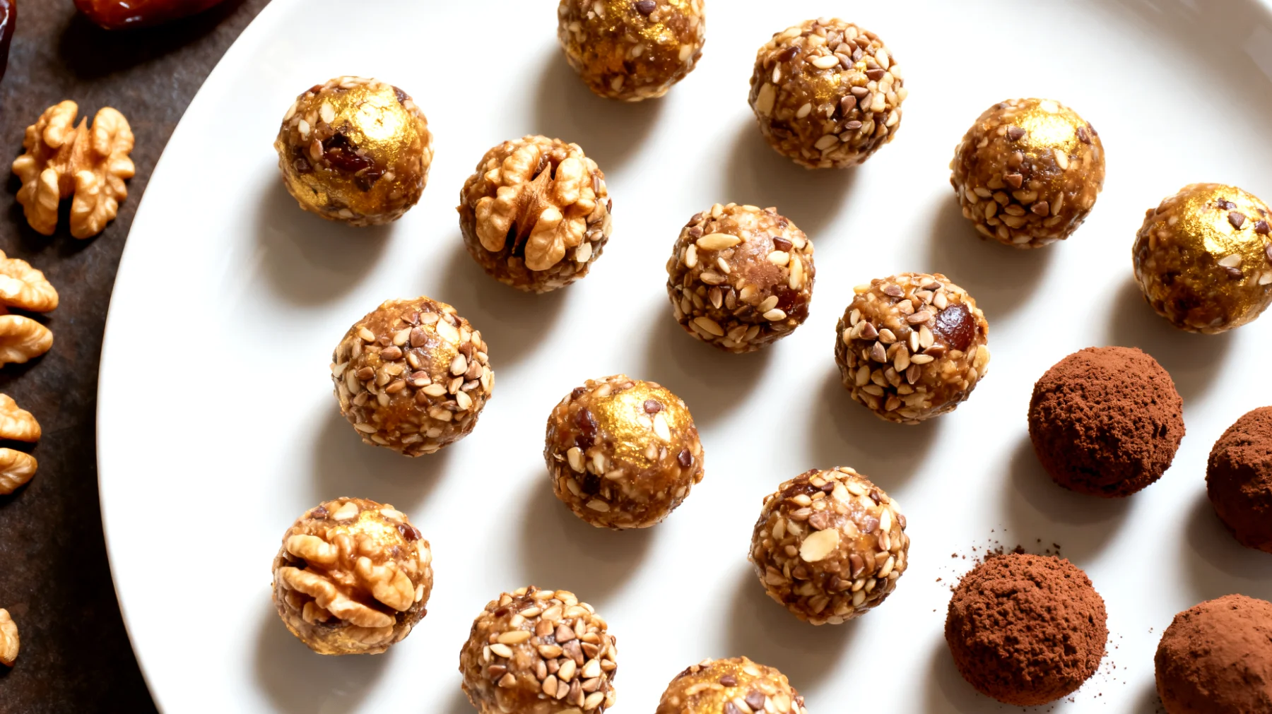 Walnuss-Buchweizen-Energiebällchen mit Datteln und Kakao"